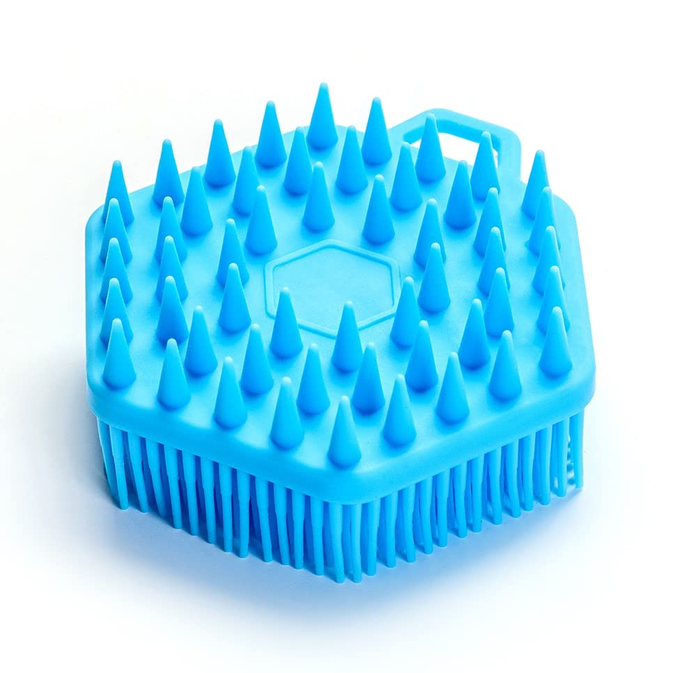 Premium Sensory Brush for Kids or Autism,Soft Silicone Body Scrubber,2 in 1 Sensory Room Occupational Therapy Sensory Brushes,Silicone Loofah,Pets Shower Brush Bath Brush Shampoo Brush（Hexagon-Blue）