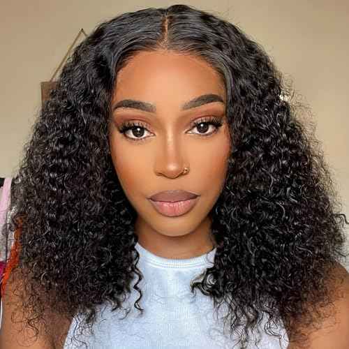 Kinkycurly Wig Human Hair 13x6 Lace Front Wigs Human Hair Afro Kinky Curly Wig 18 inch Pre Plucked 180% Density Black Jerry Curly Afro Kinky-Curly Natural Hairline Full Bouncy Thick Average Size