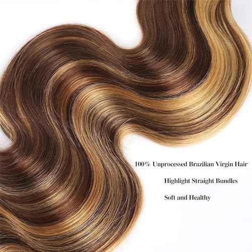 Human Hair Bundles P4/27# Color Body Wave Bundles Human Hair Unprocessed Brazilian Virgin 24 26 28 Inch 3 Bundles Quick Weave Human Hair Extensions (P4/27# Body Wave, 24 26 28)