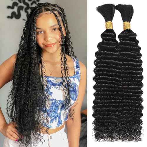 Human Braiding Hair Boho Braids Human Hair 110g 26 Inch Deep Water Wave Bulk Human Hair for Braiding No Weft Bundle 12A Brazilian Virgin Curly Hair Extensions Wet and Wavy Human Braiding Hair