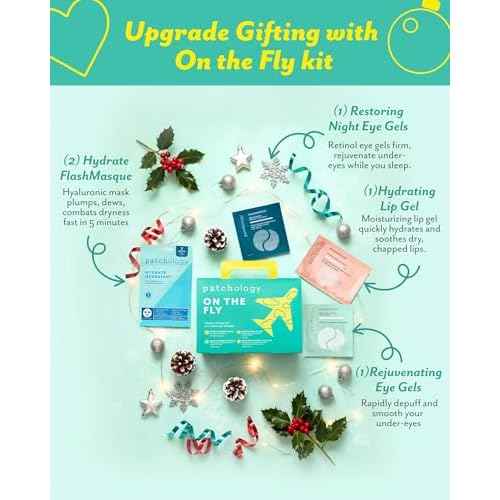 Patchology On The Fly Travel Skincare Kit, Travel-Friendly Hydrating Skin Essentials, Includes 2 Pairs of Eye Patches, 2 Hydrating Face Mask Sheets & 1 Lip Mask, Christmas Gifts & Stocking Stuffers