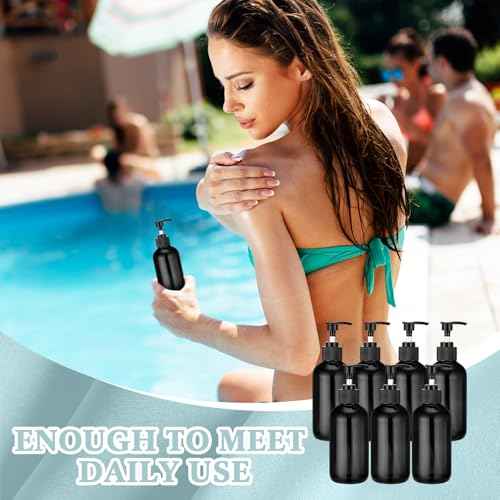 Tanlade 24 Pcs 8 oz Glass Pump Bottle Empty Bottle Glass Soap Dispenser with Pump Refillable Containers and Labels Funnels for Essential Oils Cleaning Products Lotions Conditioner (Black)