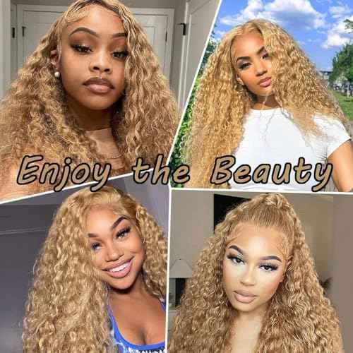 Honey Blonde Water Wave Lace Front Wigs Human Hair 200% Density 5x5 HD Lace Closure Wigs Human Hair Honey Blonde Wigs For Black Women Wear and Go Glueless Curly Wig Deep Wave Wig