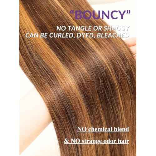 13A Double Drawn Honey Blonde Highlight Thick Raw Straight Human Hair Single Bundles 20 Inch, Ombre Brown Soft & Bouncy 100% Raw Human Hair Piano Colored P4/27 Quick Weave