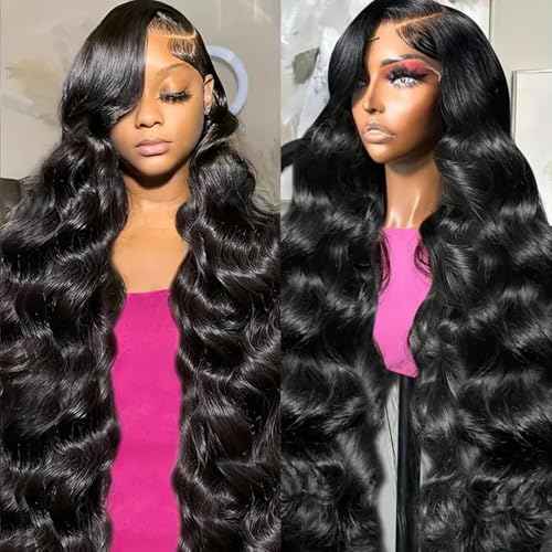 Body Wave Lace Front Wigs Human Hair 200 Density 13x6 HD Lace Frontal Wigs Pre Plucked Glueless Brazilian Virgin Human Wig with Baby Hair Body Wave wigs for Women Natural Black 24 INCH