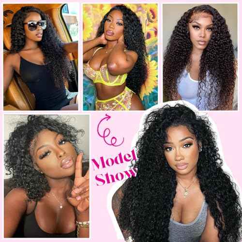 30 Inch Curly Lace Front Wigs Human Hair 200 Density 13x6 HD Lace Frontal Wigs for Women Deep Curly Glueless Wigs Human Hair Pre Plucked with Baby Hair