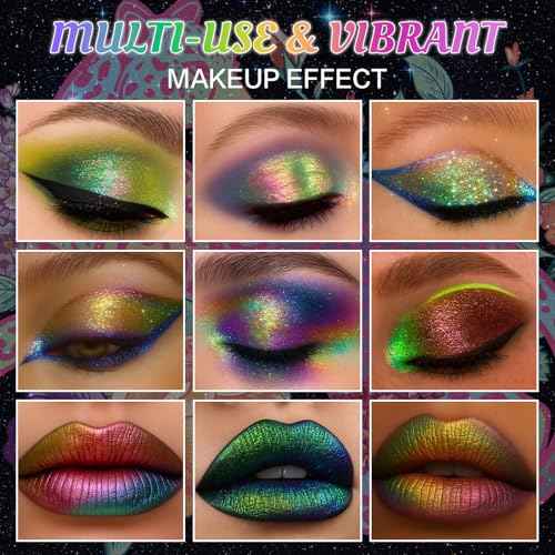 UCANBE Chameleon Multichrome Eyeshadow Palette, 10 Colors Shifting Chromatic Sparkling Metallic Eye Shadow, Multi-Use Blendable Holographic Glitter Shimmer Eye Makeup Palllet (Lunar Mirage)