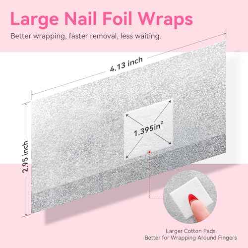 Makartt Nail Polish Remover Soak off Foils ? Gel Polish Remover Foil Nail Wraps with 1.18 inch Pre-attached Lint Free Larger Cotton Pads for Gel Nail Removal at Home or Salon(100 Pcs)
