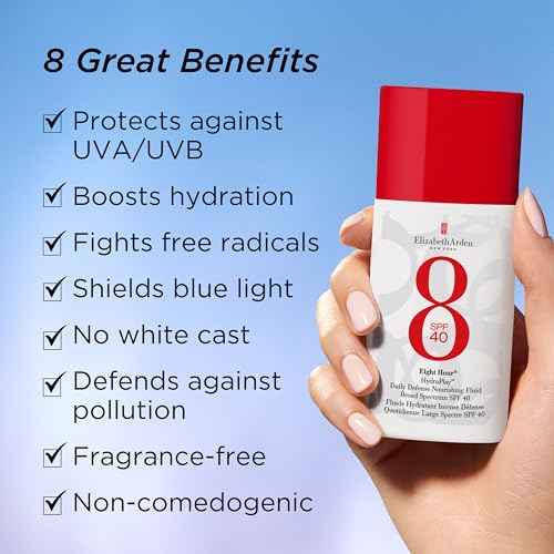 Elizabeth Arden Eight Hour HydraPlay Daily Defense Nourishing Fluid Broad Spectrum Face Sunscreen SPF 40, No White Cast, Non-Comedogenic, Fragrance-Free, 1.7 fl oz.