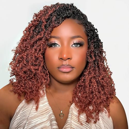 Toyotress Yanky Twist Crochet Hair - 12 Inch 2 Packs (30 Strands/Pcs) Fluffy Spring Mini Twist Short Bob Passion Twist, Ombre Ginger Pre-Looped Crochet Braids Braiding Hair (12 Inch, OT350-2P)