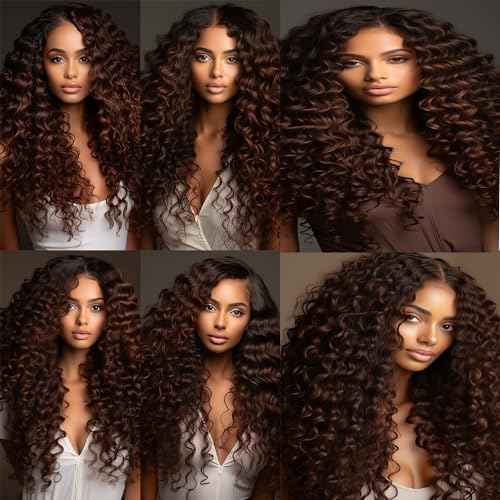 Color 4 Human Hair Chocolate Brown Kinkycurly Bundles Double Weft Brazilian Hair Extensions Dark Brown Deep Curly Wave Bundles Silky and Soft for Women (14 16 18 inch 3 Bundles)