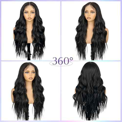 13x4 Synthetic Lace Front Wig Black Long Wavy Wigs 26inch Pre-Plucked Hairline and Baby Hair Synthetic Wigs for Black Women