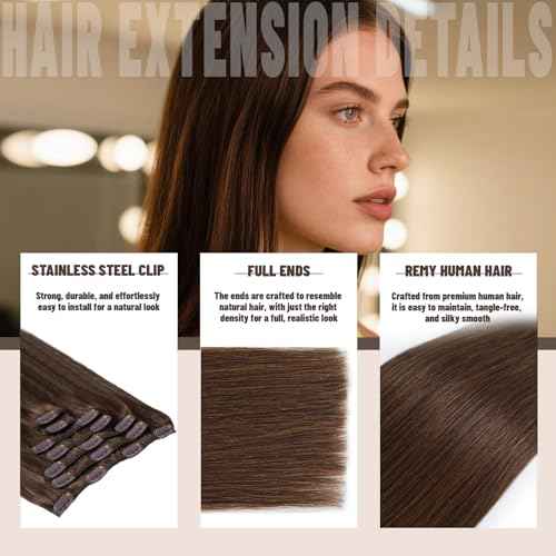 Clip in Hair Extensions Real Human Hair 18 Inch 120g 7Pcs Remy Extensions Double Weft Straight Hair Extensions for Add Volume (18in, 120g, #4)