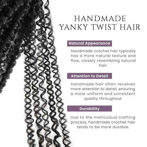 Yanky twists Premium Hand Made Yanky Twist Crochet Hair | 10 inches Black | Curly mini Spring Passion Twist | Short, Pre-Looped Crochet lightweight Braids | 5 Packs - Black