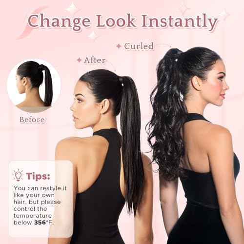 Clip In Real Human Hair Ponytail Extensions for Women 100% Remy Human Hair Ponytail Straight Wrap Around Clip in One Piece Hairpiece 22 Inches 95g #1B Natural Black