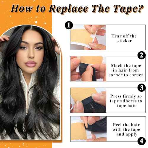 Tape in Hair Extensions Human Hair, Natural Black 40pcs 20 Inch 100% Remy Human Hair Women Straight Seamless Invisible Tape in Hair Extensions (1B#, 20 Inch, 40pcs)