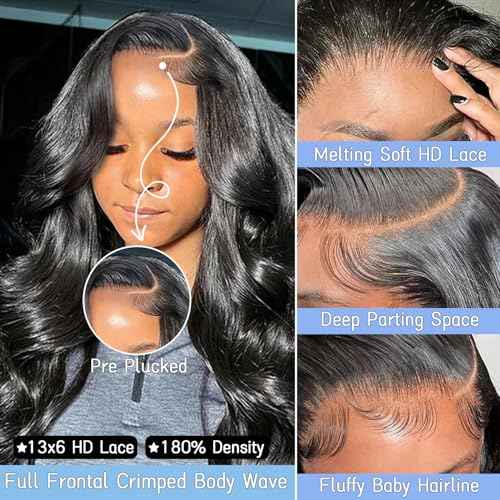Glueless 13x6 Lace Front Wigs Human Hair Body Wave Pre Plucked Pre Cut 200% Density Ear-To-Ear Frontal Wigs Human Hair Wear and Go Glueless Drawstring Wig 24 Inch