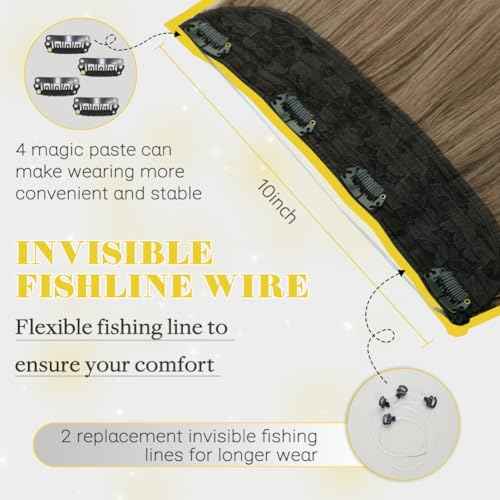 Wire Hair Extensions,Invisible Wire Hair Extensions Short Ash Brown to Platinum Blonde Hair Extensions Real Human Hair 16inch Straight Fish Line Hair Extensions70g(#8T/60-16inch)