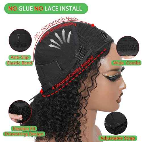 ZIYU Half Wig Human Hair - 200% Density 3 In 1 Seamless Flip Over Curly Half Wig Human Hair 14 inch Glueless Wear Go Beginner Friendly Kinky Curly Wig Drawstring Headband Wig for Women