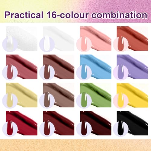 Gradient Painting Gel, 16 Colors Ombre Nail Polish for Pigmented Pat Painting Gel Nude White£¦Black Color French Manicure DIY Nail Art Long-lasting No-wipe DIY Palette VelvetSpectrum Studio