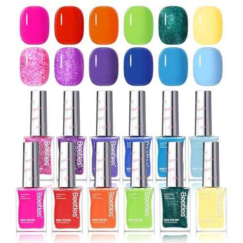 Beetles Quick Dry Neon Nail Polish Set - Glitter Rainbow Nail Polish Set 12 Colors Regular Air Dry Fingernail Polishs Pack for DIY Nail Art Salon Home Women Christmas Gift
