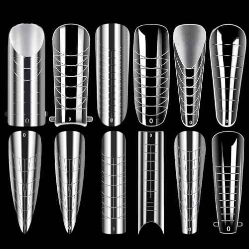 288PCS Nail Forms & Molds for French Nails, Acrylic Nail Tips, 96PCS Duet System Dual Forms Sticker Silicone Reusable Pads, 4 Styles 12 Sizes Scale for Manicure Extension