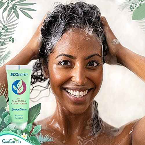 EcoEarth Travel Size Shampoo Conditioner 2-in-1 (1 fl oz, 200 PK, Spring Breeze) Delight Your Guests w/Revitalizing & Refreshing Conditioning Shampoo Amenities, Small Size Hotel Toiletries in Bulk
