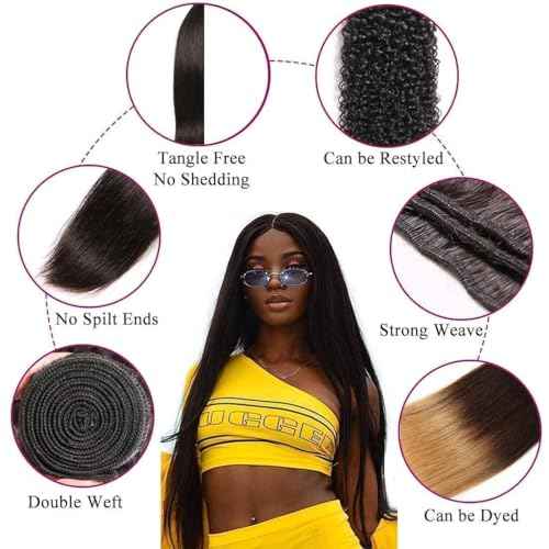 Human Hair Bundles,Straight 4 Bundles 20 20 20 20 Inch,16A Bundles Human Hair,100% Unprocessed Virgin Brazilian Hair Extensions Double Weft, Quick Weave Sew In Hair Bundle