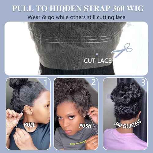 Hidden Strap 360 Lace Front Wigs Human Hair 250% Density Straight Human Hair Wigs for Bkack Women 360 Full Lace Wigs Human Hair with Drawstring 9A Natural Hairline (Natural Black, 18Inch)