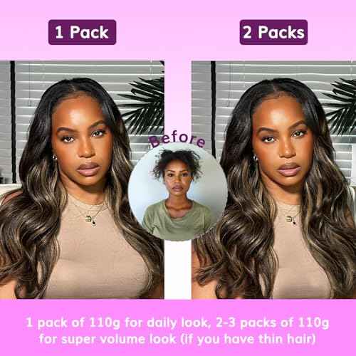 IDN BEAUTY Seamless Clip In Hair Extensions Human Hair, Body Wave 16 Inch 110g 7pcs, 1B/6/1B Balayage Natural Black to Chestnut Brown Remy Hair Seamless Clip Ins For Black Women PU Invisible Edge
