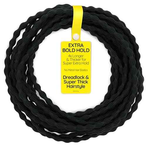 12-Pack 4X Extra Long Hair Ties - Ideal for Dreadlocks, Curly, Extra Thick Hair - Durable, Oversized, and Gentle Ponytail Holders, XXX, Black