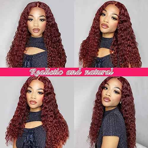Reddish Brown Deep Wave Lace Front Wigs Human Hair 33b Colored 13x4 HD Lace Frontal Wig for Women 180% Density Auburn Glueless Curly Wig Pre Plucked 20 Inch
