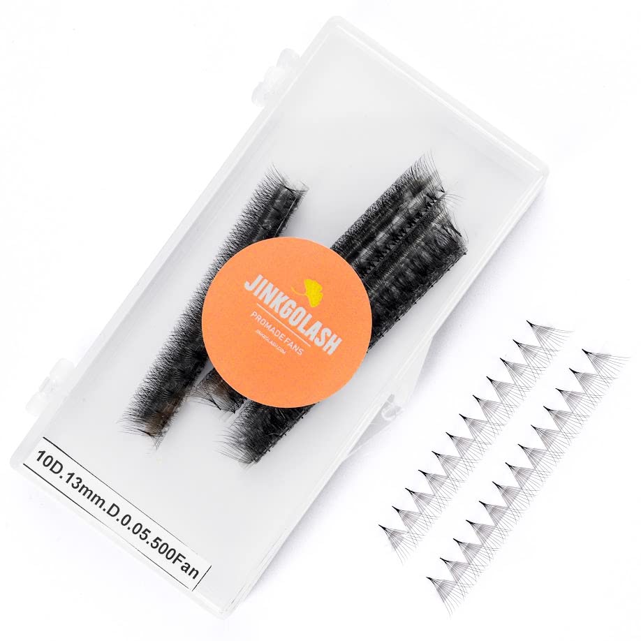 JINKGOLASH 500 Eyelash Extension Promade 4D to 16D Not Premade, Ultra Lash Fans 0.03/0.05/0.07mm Thickness, C D Curl Lashes, 8 - 16mm Length for Easy Volume Individual Eyelash Extensions Clusters DIY(10D-0.05-C (16mm))