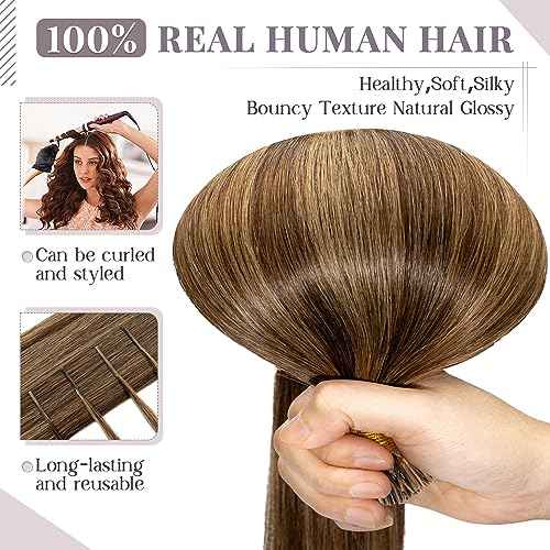 Rich Choices I Tip Hair Extensions Human Hair,100 Strands 0.5g/Strands,100% Real Remy Human Hair Extension Pre Bonded Keratin Stick In 22 Inch #4P27 Medium Brown Highlight Dark Blonde