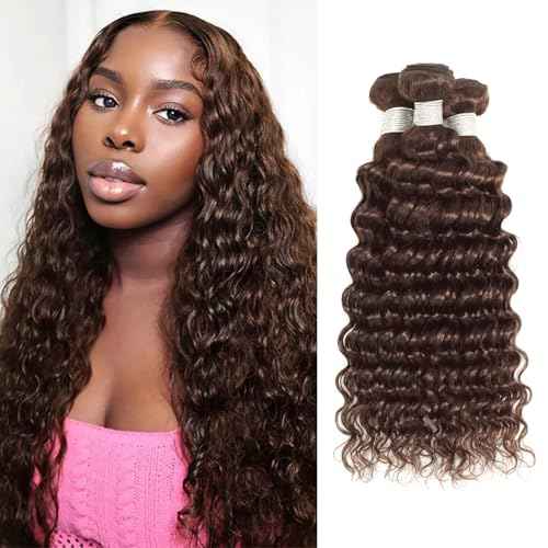 Chocolate Brown Bundles Human Hair 12 14 16 Inch Brazilian Color 4 Deep Wave Bundles Human Hair Unprocessed Breezy Wave Virgin Hair for Black Women with Silky Texture & Quick Weave