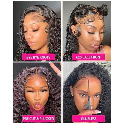 Deep Wave Lace Front Wigs Human Hair 200 Density 20 Inch Curly Human Hair Wig for Black Women 6x5 HD Lace Bye Bye Knots Glueless Frontal Wigs Pre Plucked