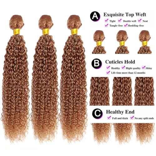Honey Blonde Human Hair Color 30 Kinky Curly Bundles Brazilian Virgin Hair P27/30 Color 2 Tone #27 Honey Blonde Mixed With #30 Light Brown Bundles 26 28 30 Inch