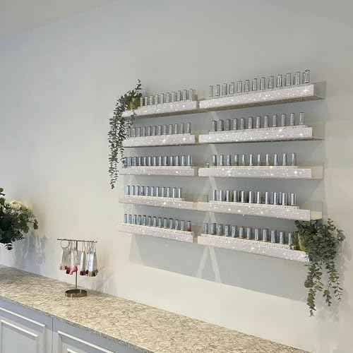 Care&More YJ 4 Pack 15 Inch Nail Polish Wall Rack£¬Diamond Crystal Rhinestone Acrylic Nail Polish Organizer£¬Sunglasses Essential Oil Picture Display Storage Wall Shelf
