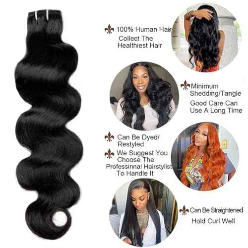 Human Hair Bundles Body Wave 4 Bundles 100% Unprocessed 12A Grade Brazilian Hair Weave 4 Bundles Human Hair Extensions Natural Black 16-22 Inch