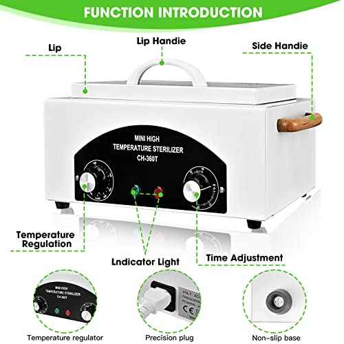 Sterilizer for Nail Tools 1.5L 110V 300W High Temperature Metal Clean Box with Adjustable Timer Temperature Sterilizer Cabinet for Manicure SPA Salon Metal Hairdressing Tool Equipment(white)