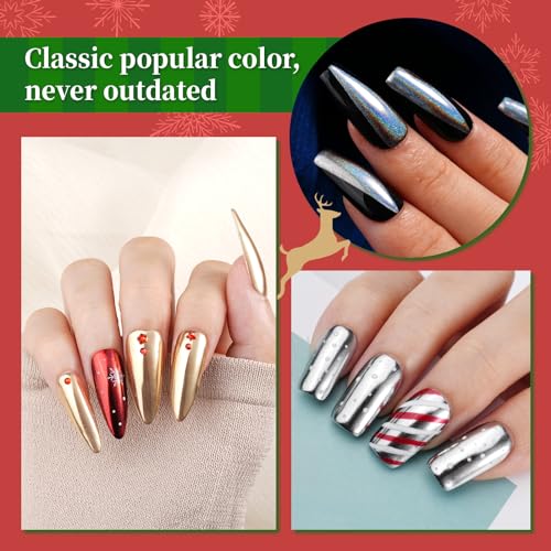 Pretty Diva Chrome Nail Powder - 9 Colors Metallic Mirror Effect Red Chrome Nail Powder Xmas Red Green Gold Silver Blue Pink Holographic Nails Chrome Powders