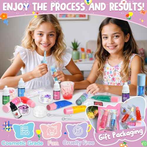 Jcoos DIY Lip Gloss Oil Make Your Own Lip Gloss Kit, Inspired Lip Oil Base with Pigment, Flavoring Oil, Glow Tubes, DIY Lip Gloss Making Kit, Moisturizing Lipglosses for Girls Women Christmas Gifts