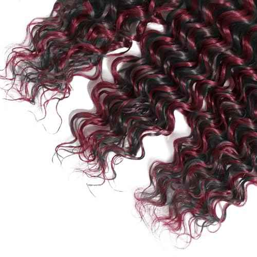 Highlight Bundle P1B99J Deep Wave Human Hair Bundles Two Tone Black Mixed With 99J Burgundy 3 Bundles 24 24 24 Inch Ombre Wine Red Bundle Hair Weave