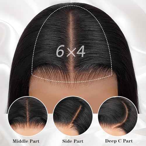 Bob Wig Human Hair 14 Inch Glueless Wigs Human Hair Pre Plucked Pre Cut 6¡¿4 HD Lace Front Wigs for Women 180% Density Short Straight Wig Ready to Wear