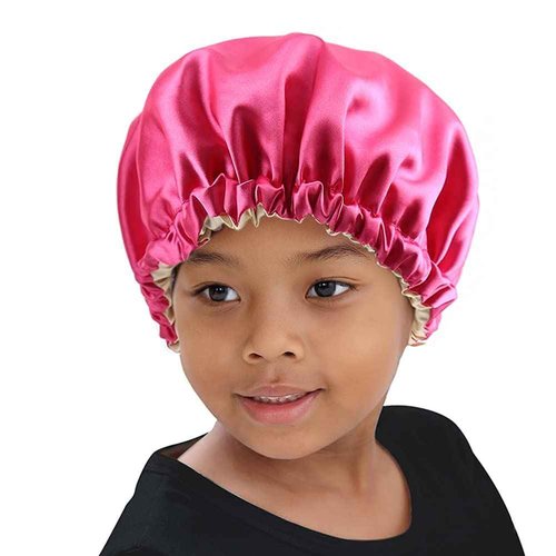 ELIHAIR Kids Bonnets Sleeping Cap for Teens Toddler Child Baby Hair Bonnets Night Sleep Cap Adjustable Reversible Double Layer Rose/Beige