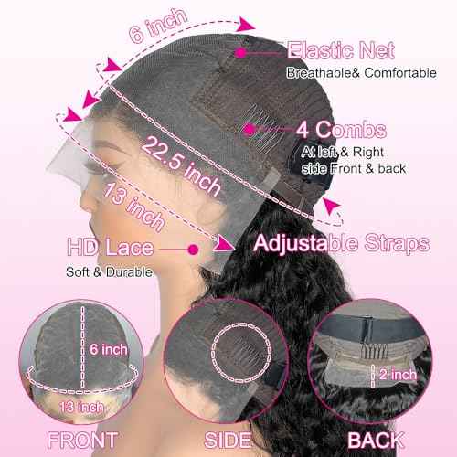 30 Inch Curly Lace Front Wigs Human Hair 200 Density 13x6 HD Lace Frontal Wigs for Women Deep Curly Glueless Wigs Human Hair Pre Plucked with Baby Hair