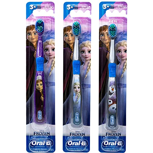 Oral-B Disney Frozen Kids Toothbrush 3+ Years Old Extra Soft Bundle Characters Elsa, Ann & Olaf - Pack of 3