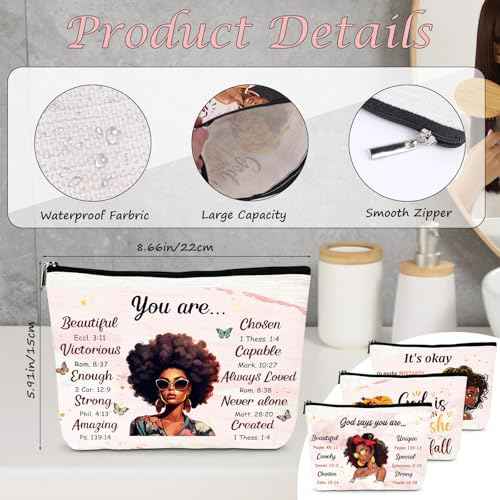 African American Makeup Bags - 4Pcs Inspirational Gifts for Black Women, Afro Queen Cosmetic Toiletry Bags with Zipper Pouch Organizer, Black Girls Owned Gifts for Friends Sisters Mom