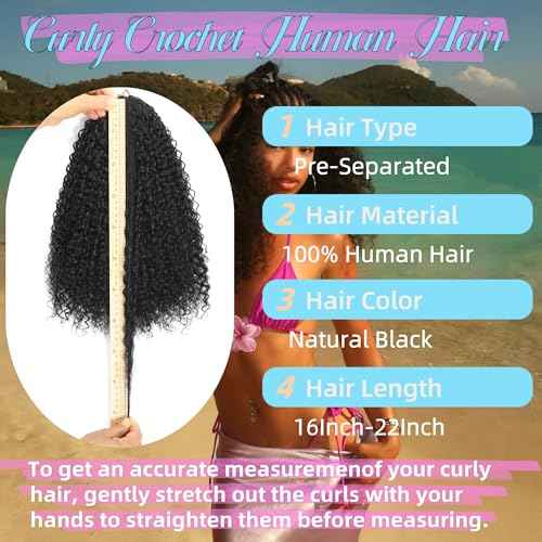 Afro Kinky Curly Knotless Pre-Separated Crochet Hair Extensions 140G Micro Pre Looped Crochet Human Hair Extensions Curly 100% Human Hair Extensions Natural Color (Natural Black(140g), 16 Inch)