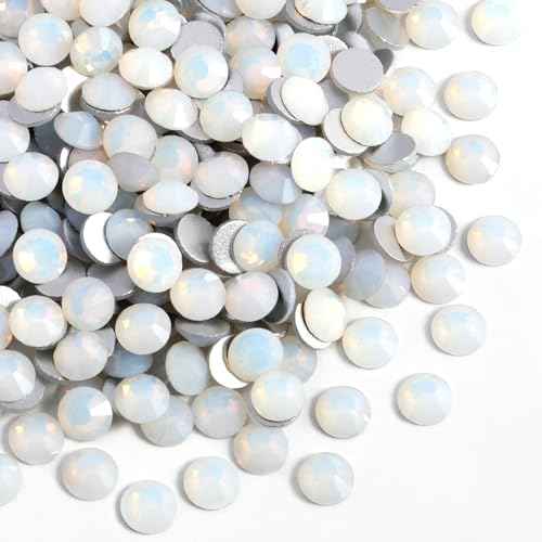Beadsland 1440pcs Flat Back Crystal Rhinestones Round Gems for Nail Art and Craft Glue Fix, White Opal, SS20, 4.6-4.8mm
